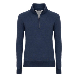 Felpa Mezza Zip Blu Melange Cotone Cashmere | Filatori