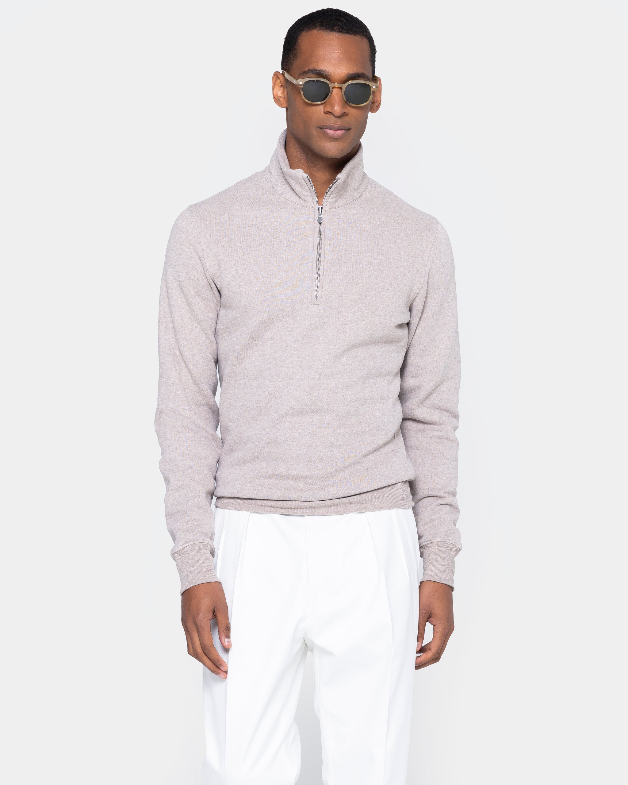 Sand Melange Half zip sweatshirt in Cotton Cashmere | Filatori