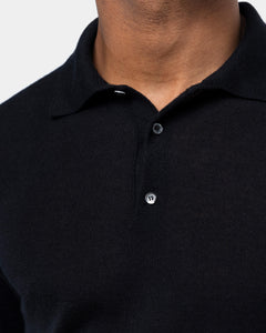 Maglia manica lunga Polo tinta unita Nero Cashmere Seta | Filatori