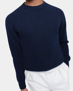 Blue Long Sleeve Crewneck in Super 100's Carded Wool | Filatori