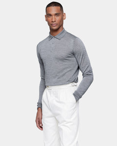 Grey Long Sleeved Polo Knitwear in Extrafine Merino Wool and Silk | Filatori