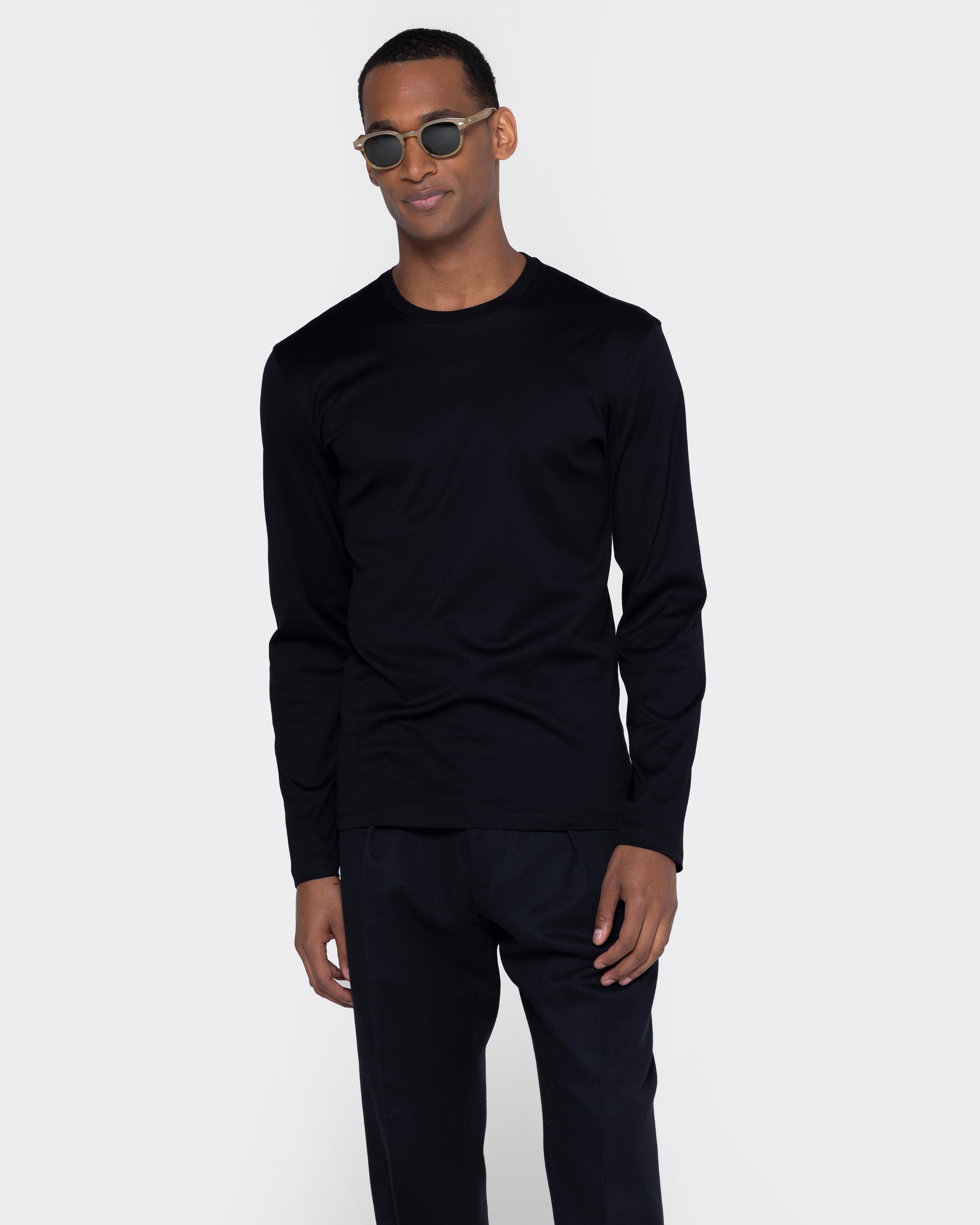 Black Long Sleeve T-Shirt 100% Egyptian Cotton | Filatori 