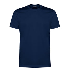 t shirt uomo tinta unita blu manica corta classica con stile sartoriale in tessuto lucido 100% cotone pregiato su misura brand filatori